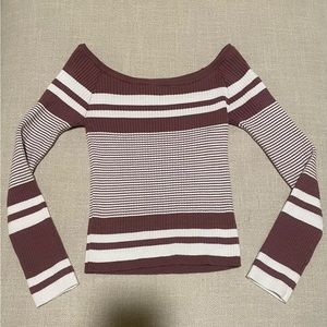 Closet Space Ribbed Sleeved Fitted Off Shoulder Top | Women’s Size Small | Mauve